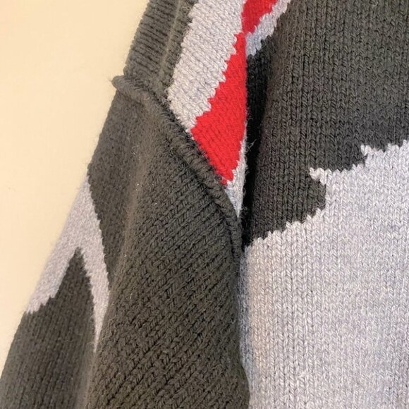 Vintage Handmade Grey Acrylic Knit Crew Neck Sweater L - Picture 5 of 9